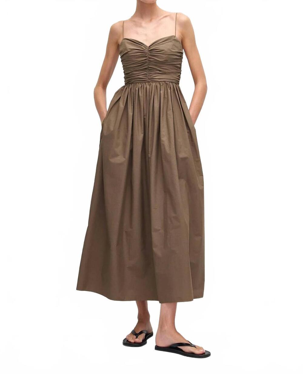 NEW MATTEAU gathered bodice midi dress in birch